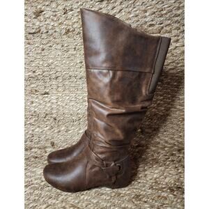 Baretraps Wide Calf Sanova 2 Knee-High Brown Leather Fashion Boots Size 6 M